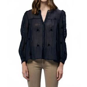 NEW DEAR JOHN DENIM anna lisa button up long sleeve shirt in black iris